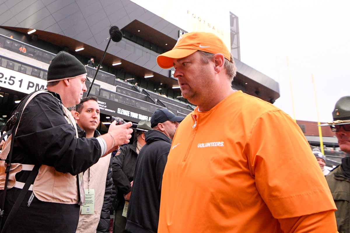 Tennessee Volunteers head coach Josh Heupel heads to the locker room after the win against the Vanderbilt Commodores at FirstBank Stadium.