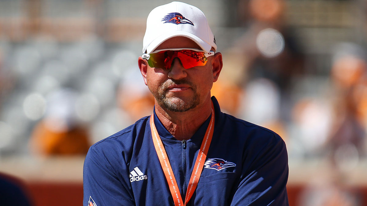 UTSA Roadrunners head coach Jeff Traylor before the game between the Tennessee Volunteers and the UTSA Roadrunners at Neyland Stadium.
