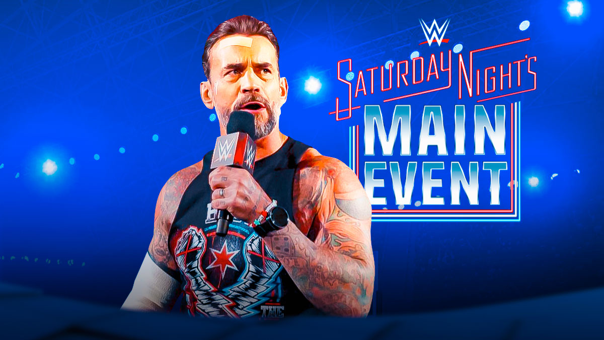 CM Punk in front of the Saturday Night's Main Event logo