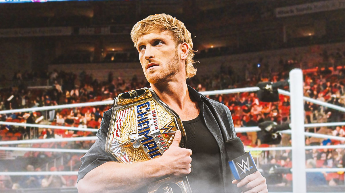 WWE star Logan Paul, who just made his return, with the United States Championship.