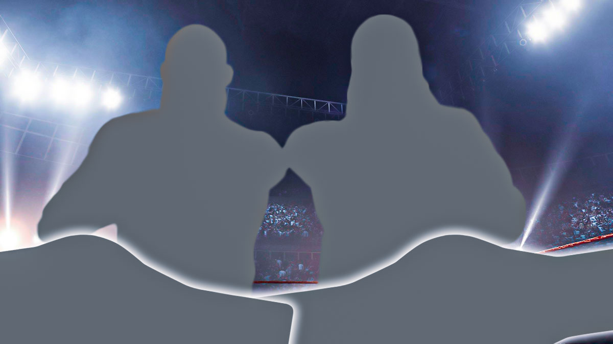Silhouettes of the War Raiders/Viking Raiders (Erik and Ivar) and the WWE World Tag Team Championship.