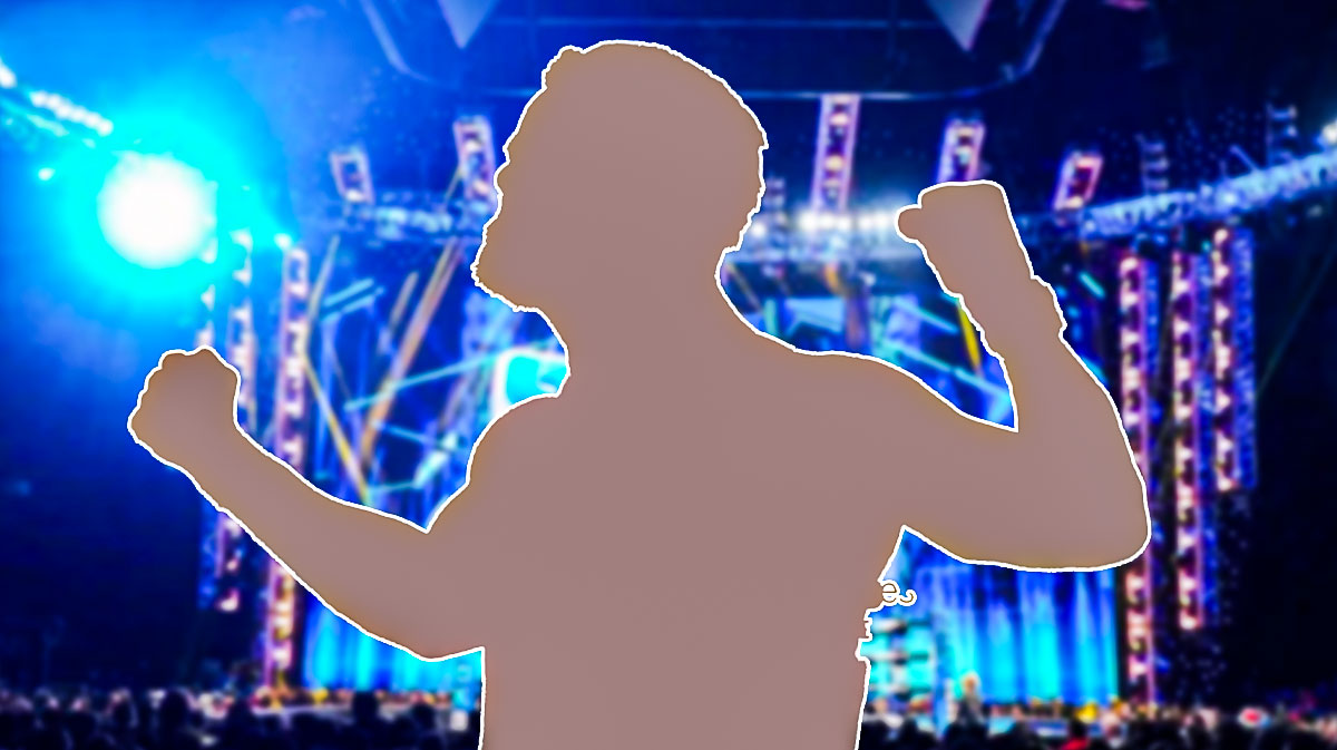 Silhouette of CM Punk, who saved Damian Priest during WWE live event at Madison Square Garden in towel and shower cap.