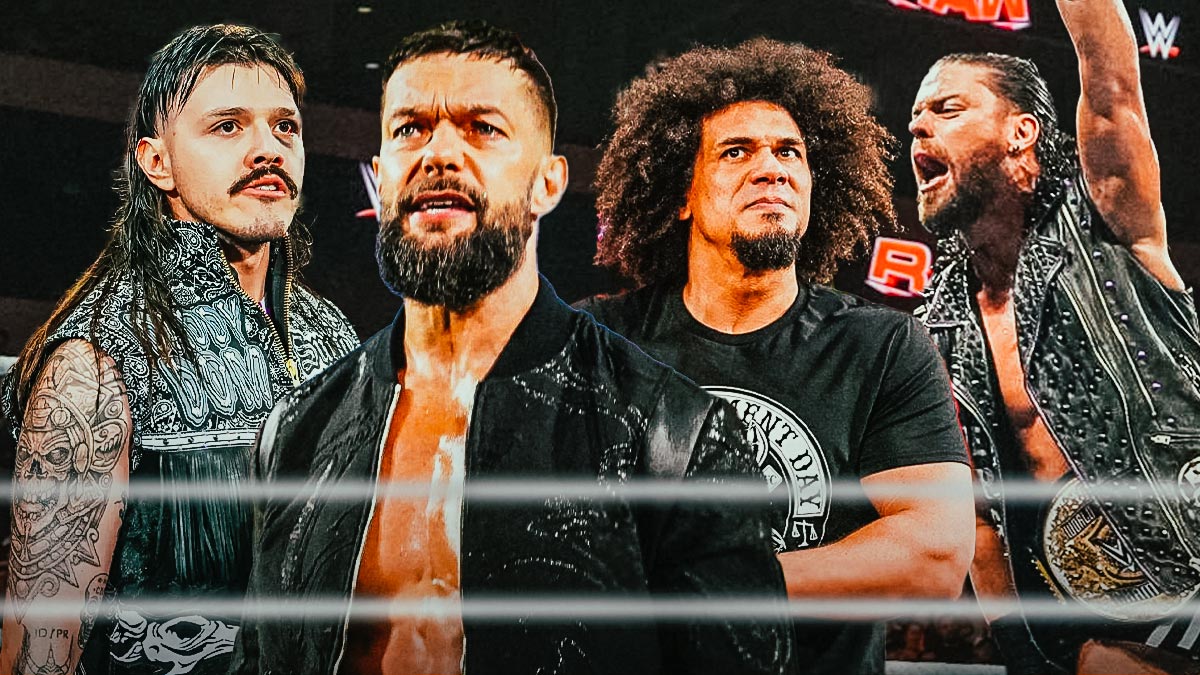 WWE Judgment Day members Dominik Mysterio, Finn Bálor, Carlito, and JD McDonagh.