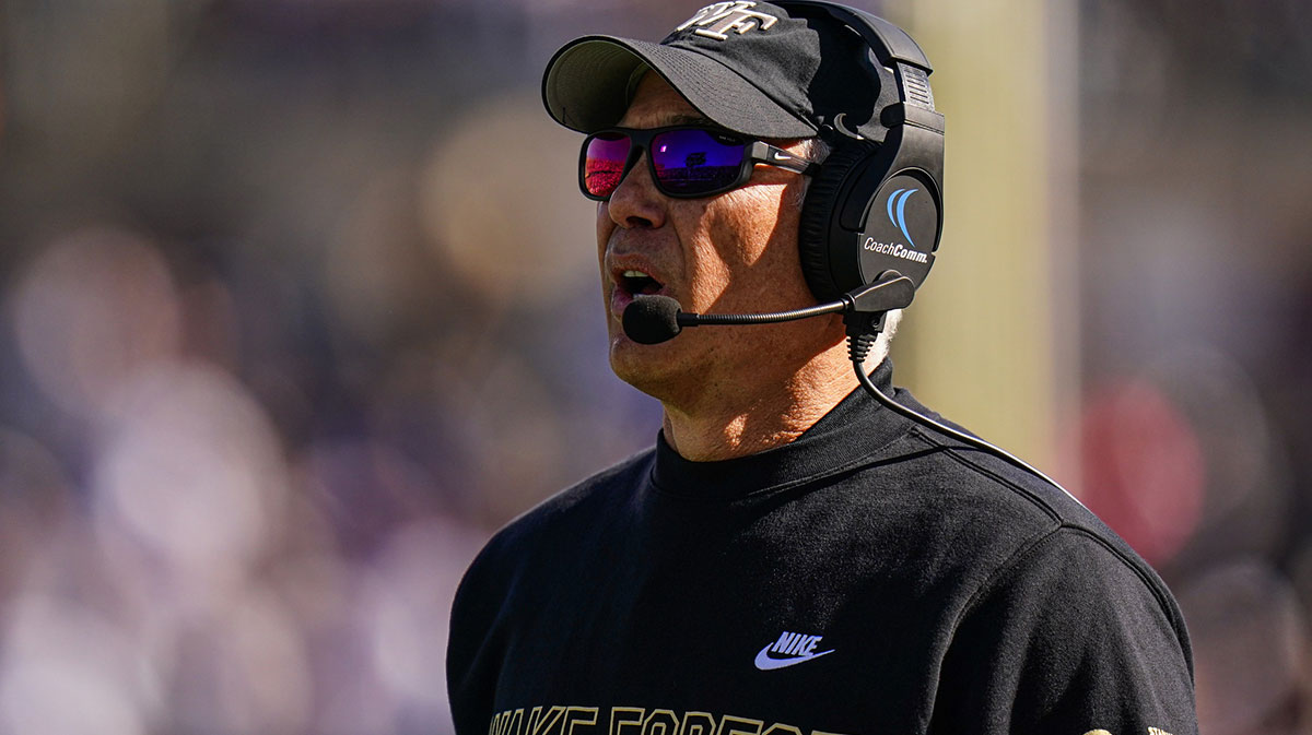Wake Forest Demon Deacons head coach Dave Clawson watches from the sideline as they take on the Connecticut Huskies at Rentschler Field at Pratt & Whitney Stadium.
