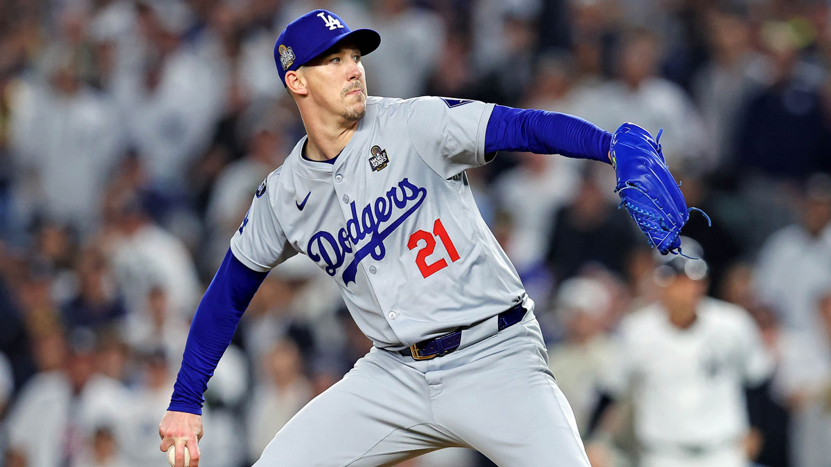 Los Angeles Dodgers pitcher Walker Buehler (21) pitches during the ninth inning against the New York Yankees in game four of the 2024 MLB World Series at Yankee Stadium.