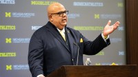 U-M athletic director Warde Manuel speaks during introductory press conference for Dusty May at Junge Family Champions Center in Ann Arbor on Tuesday, March 26, 2024.