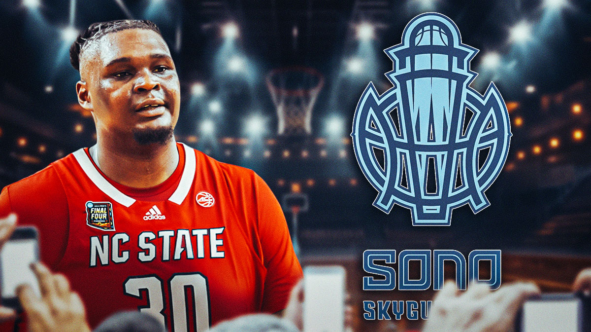 DJ Burns looking stern, Goyang Sono Skygunners logo, basketball court in background