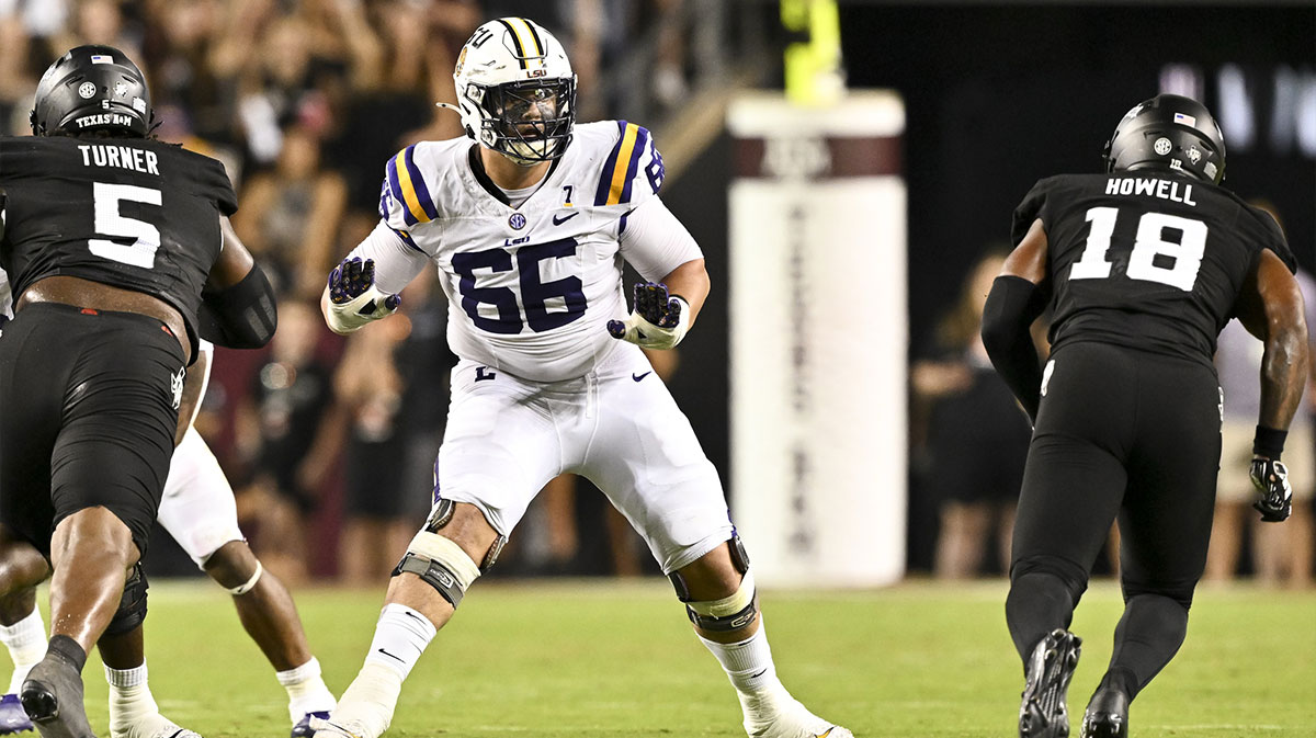 LSU Tigers offensive tackle Will Campbell (66) in action during the second half against the Texas A&M Aggies. The Aggies defeated the Tigers 38-23; at Kyle Field
