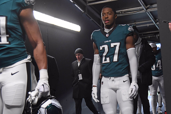 Eagles cornerback Quinyon Mitchell (27) in the tunnel against the Pittsburgh Steelers at Lincoln Financial Field.