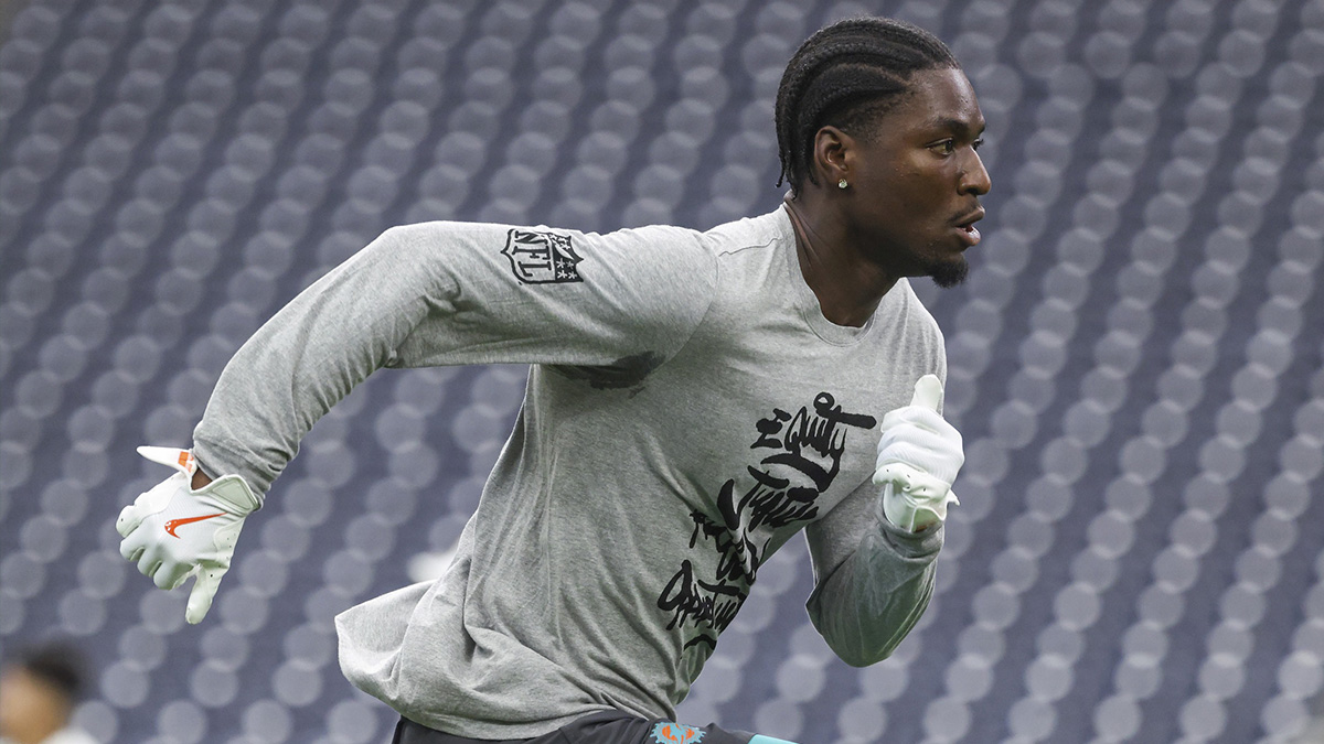 Miami Dolphins wide receiver Grant DuBose warms up before the game against the Houston Texans at NRG Stadium.
