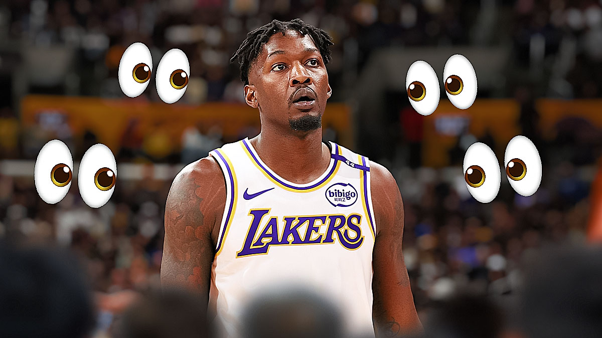 Dorian Finney-Smith in a Lakers uniform. Eyeball emojis all around.