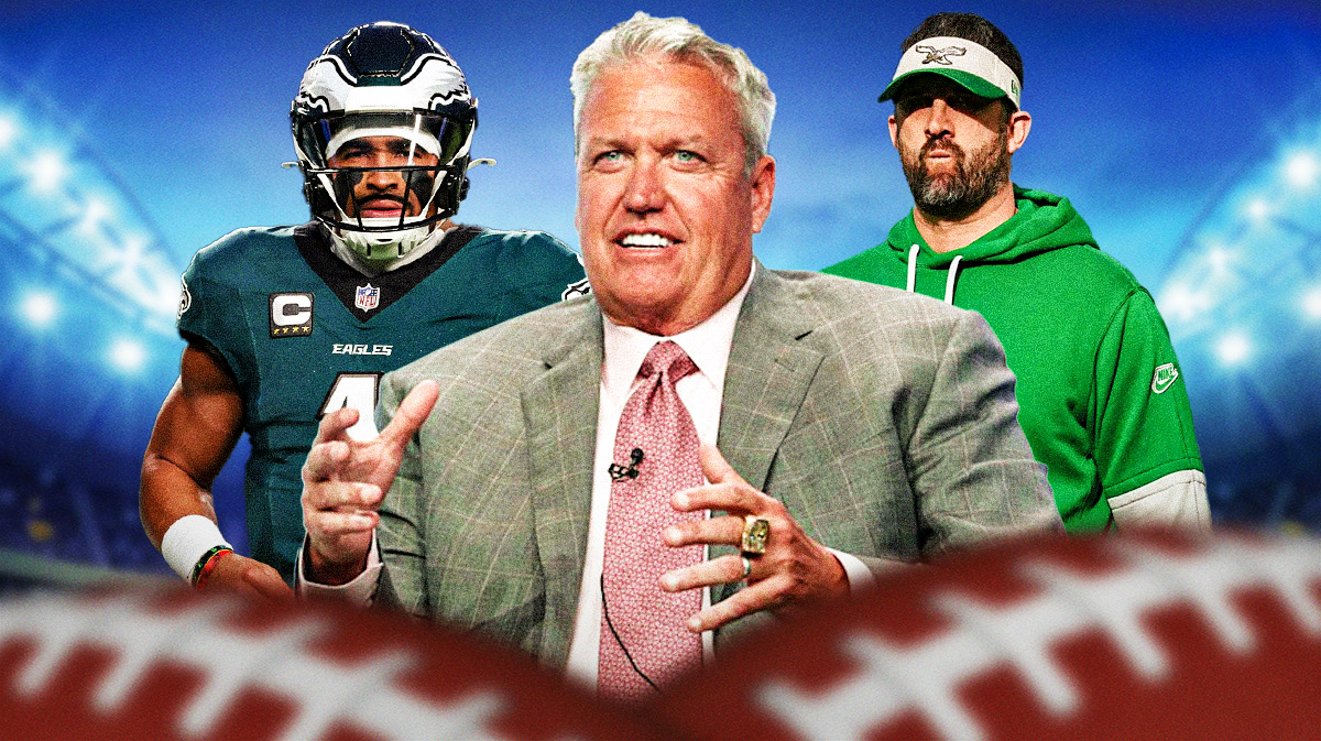 ESPN analyst Rex Ryan with Nick Sirianni and Jalen Hurts of the Philadelphia Eagles