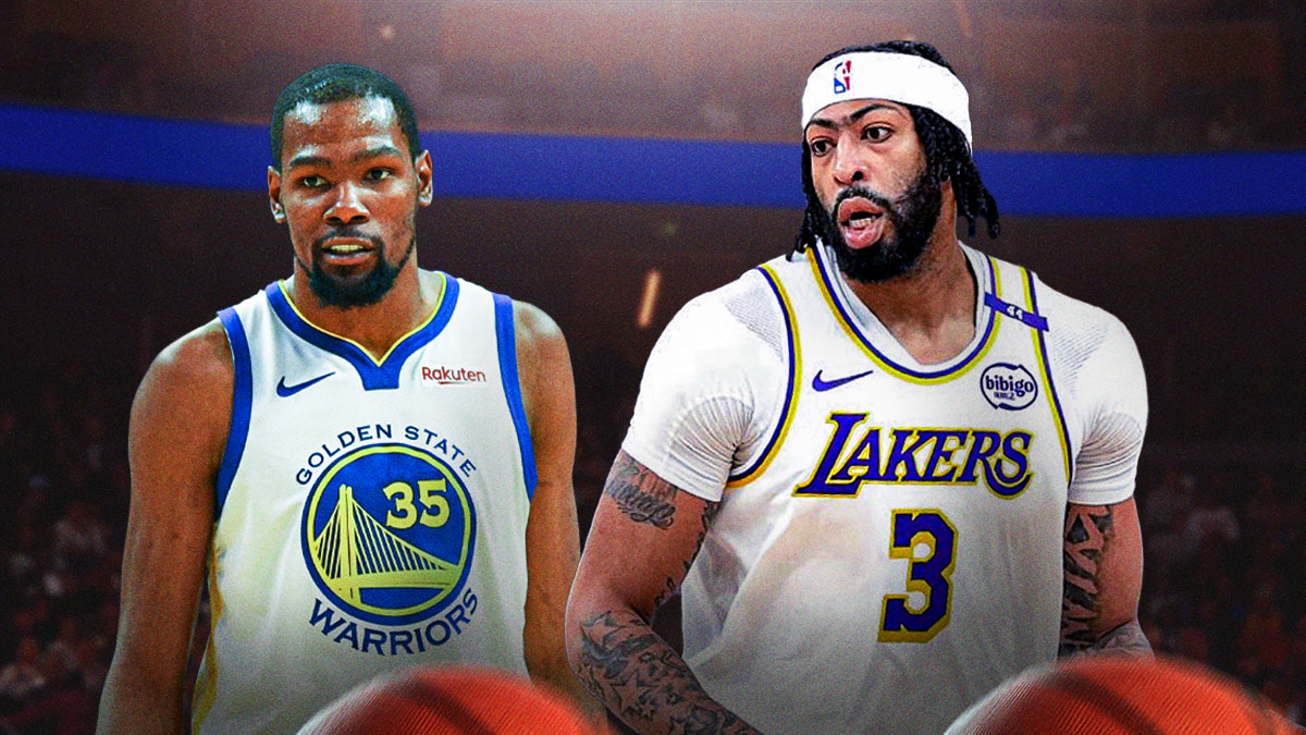 Kevin Durant playing for the Warriors and Anthony Davis playing for the Lakers.