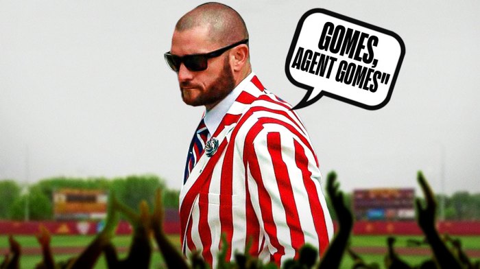Jonny Gomes in a suit and tie saying "Gomes, Agent Gomes"