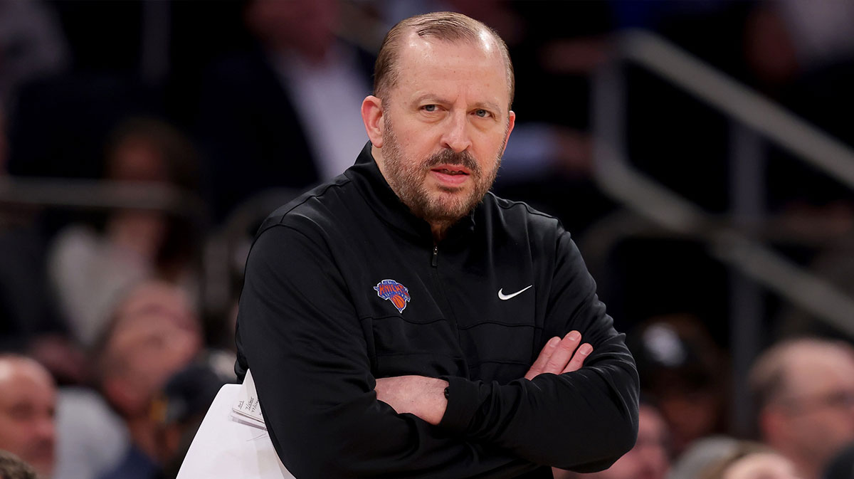 New York Coach Knicks Tom Thibodea coaches against Detroit Pistons during the second quarter in Madison Square Garden.