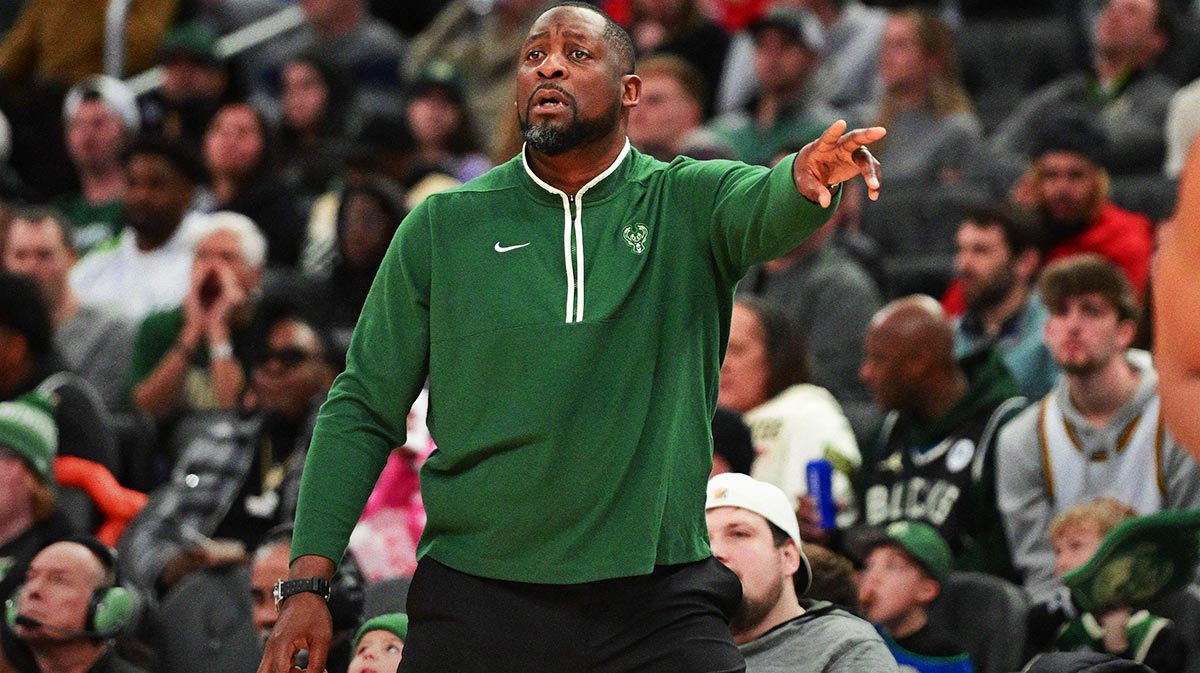 Milvaukee Bucks Chief Coach Adrian Griffin called the play in the fourth quarter against Sacramento Kings on Fiserv Forum.