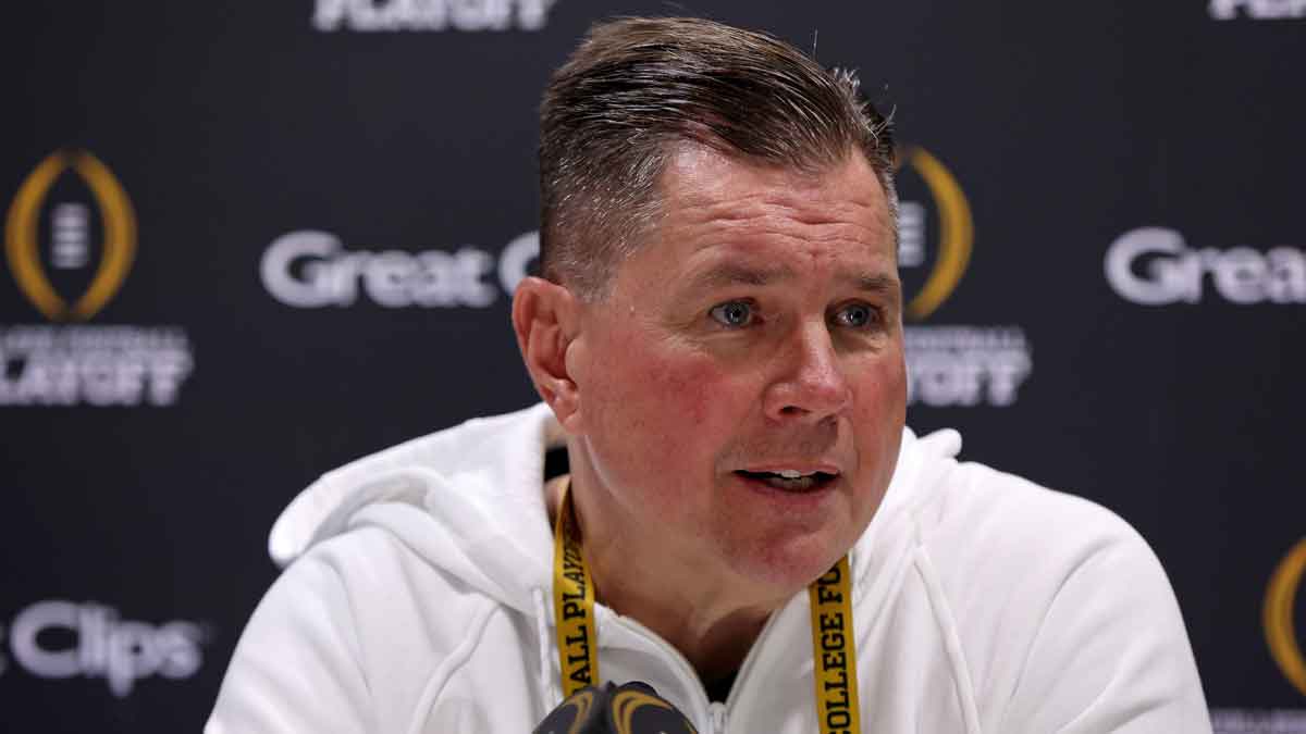 Jan 18, 2025; Atlanta, GA, USA; Notre Dame Fighting Irish defensive coordinator Al Golden during 2025 CFP National Championship Media Day at Georgia World Congress Center, Building A. Mandatory Credit: Brett Davis-Imagn Images