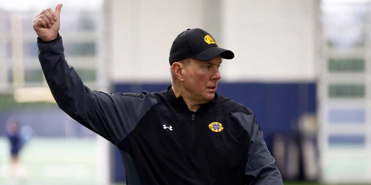 Notre Dame defensive coordinator Al Golden gestures during a practice Thursday, March 7, 2024, at the Irish Athletics Center in South Bend.