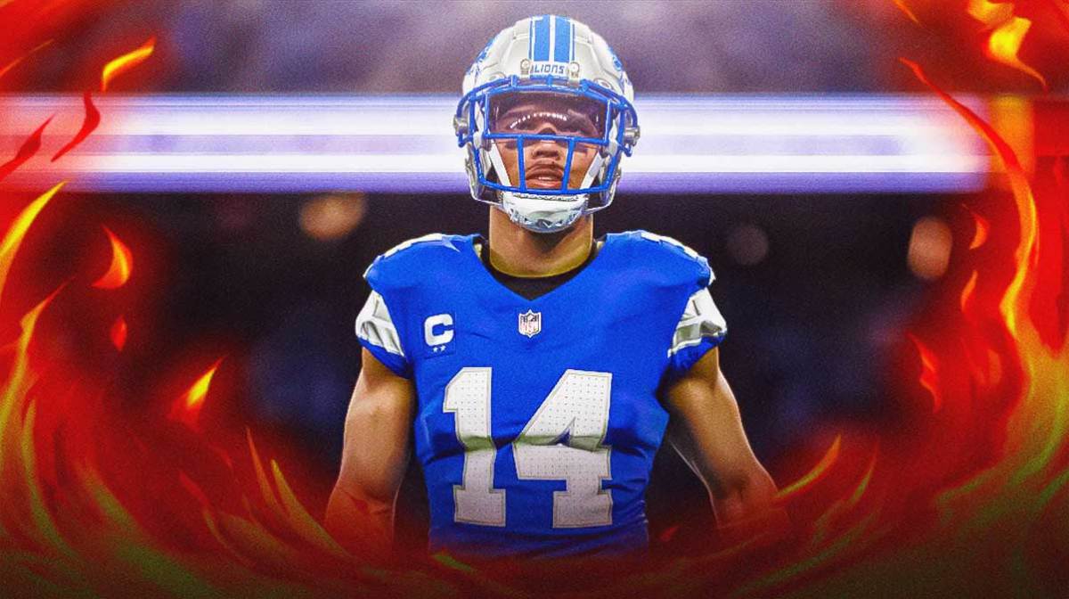 Lions WR Amon-Ra St. Brown surrounded by fire