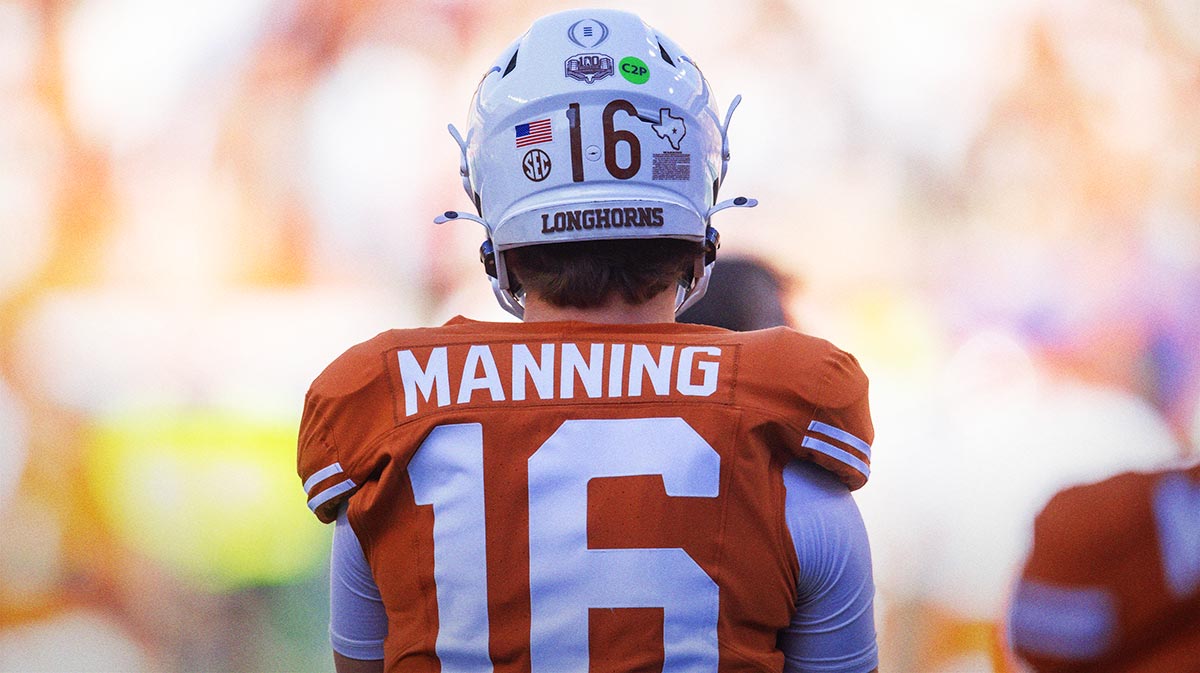 Detailed view of the jersey of Texas Longhorns quarterback Arch Manning (16) against the Clemson Tigers during the CFP National playoff first round at Darrell K Royal-Texas Memorial Stadium