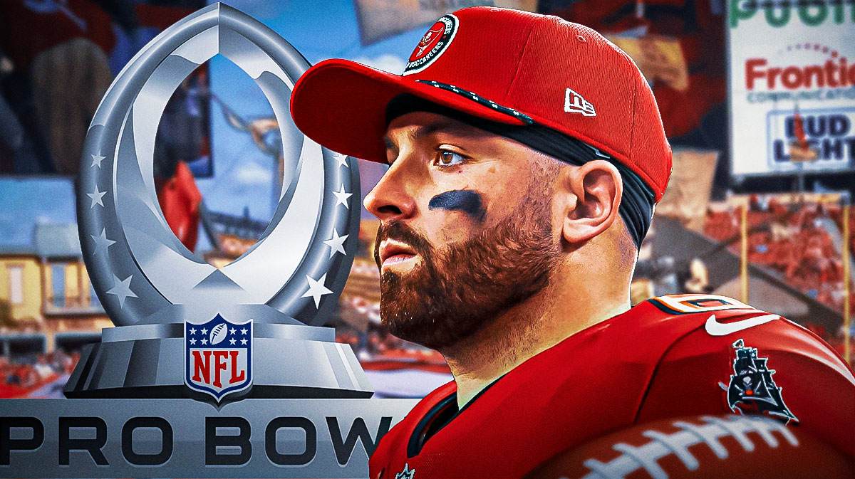 Tampa Bay Buccaneers quarterback Baker Mayfield and NFL Pro Bowl logo