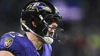 Baltimore Ravens tight end Mark Andrews (89) reacts after scoring a touchdown during the first half against the Cleveland Browns at M&T Bank Stadium.
