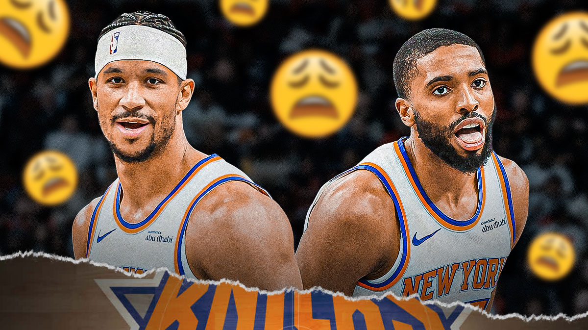 Knicks Mikal Bridges and Josh Hart surrounded by tired emojis