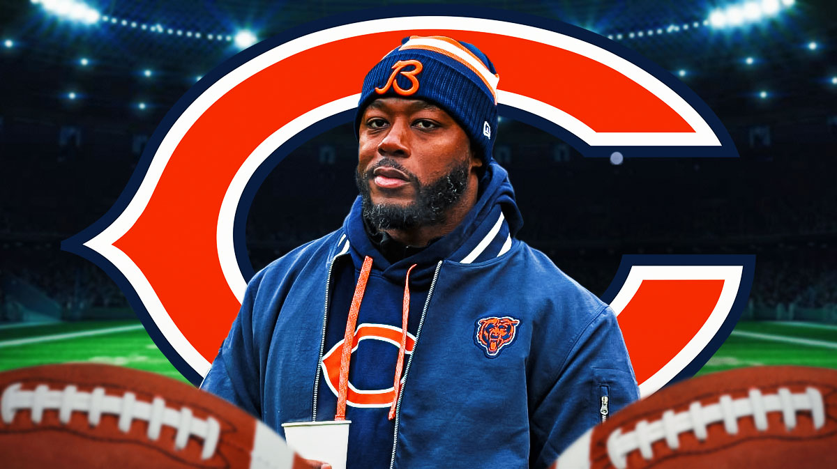Bears coach Thomas Brown with Chicago Bears logo