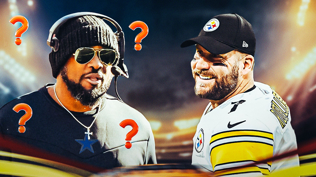 Ben Roethlisberger looking excited with Mike Tomlin in a photoshopped Dallas Cowboys outfit, with question marks around Tomlin.