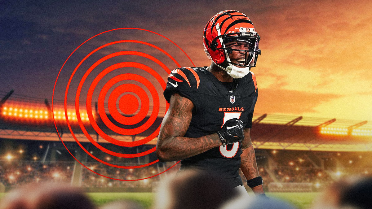 Tee Higgins (Bengals) with the pain symbol in the background