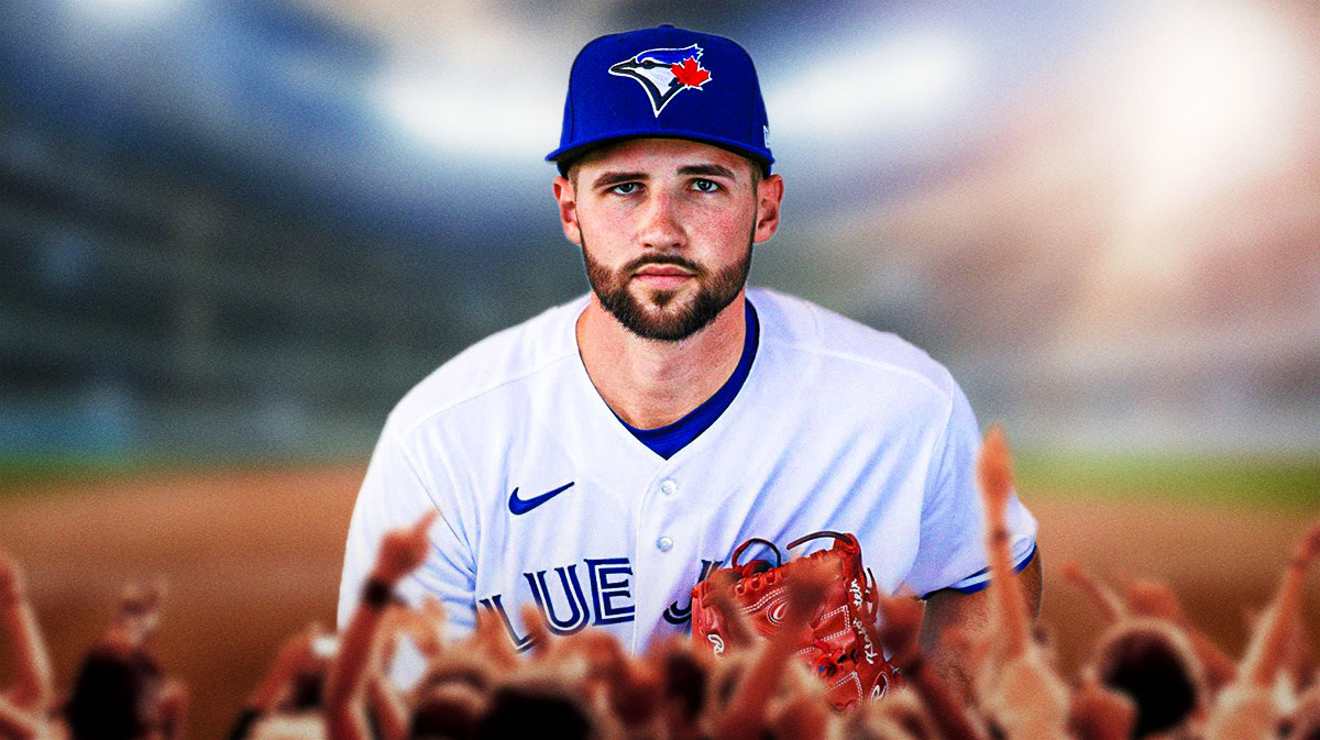 MLB pitcher Adam Kloffenstein in a Toronto Blue Jays jersey.