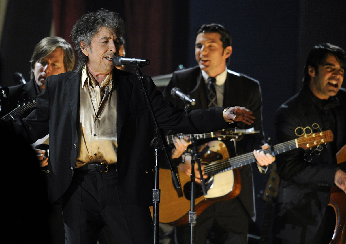 Bob Dylan performing at the Grammys in 2011.