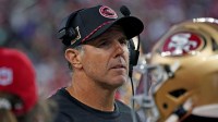 San Francisco 49ers quarterbacks coach Brian Griese watches the action from the sideline in the third quarter against the New York Jets at Levi's Stadium.