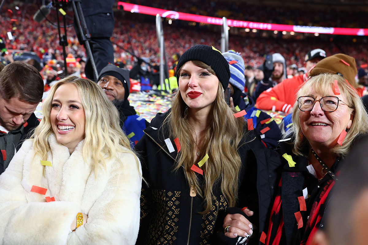 Brittany Mahomes, Taylor Swift, and Donna Kelce after the Chiefs' AFC Championship win on January 26, 2025.