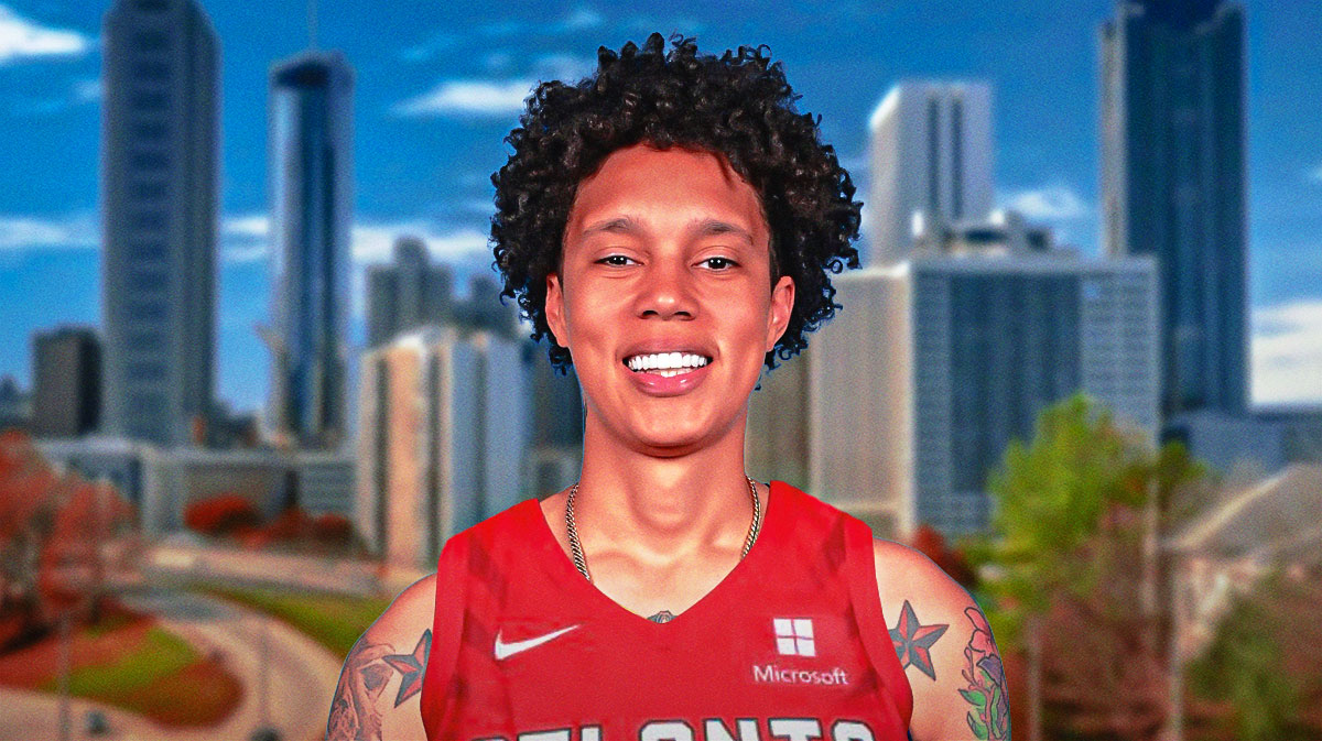 WNBA Atlanta Dream player Brittney Griner (please make sure she is in a Dream jersey) with the city of Atlanta, Georgia, U.S.A