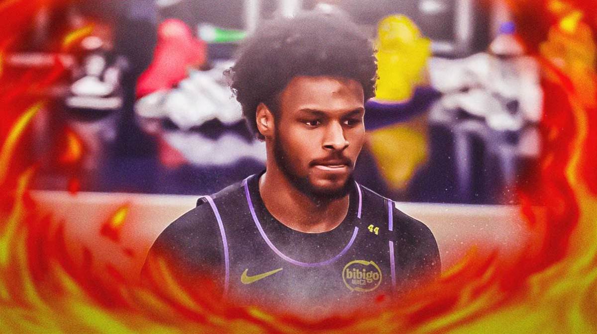 Lakers' Bronny James with flames all around him