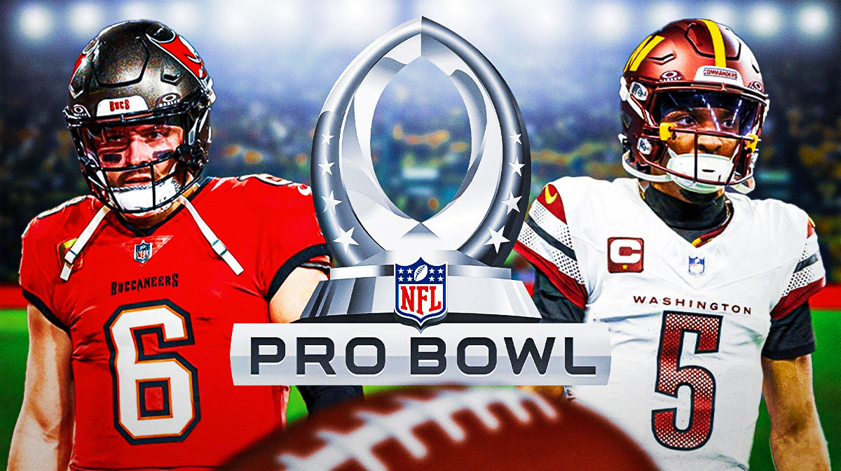 Baker Mayfield next NFC Pro Bowl logo and Jayden Daniels.