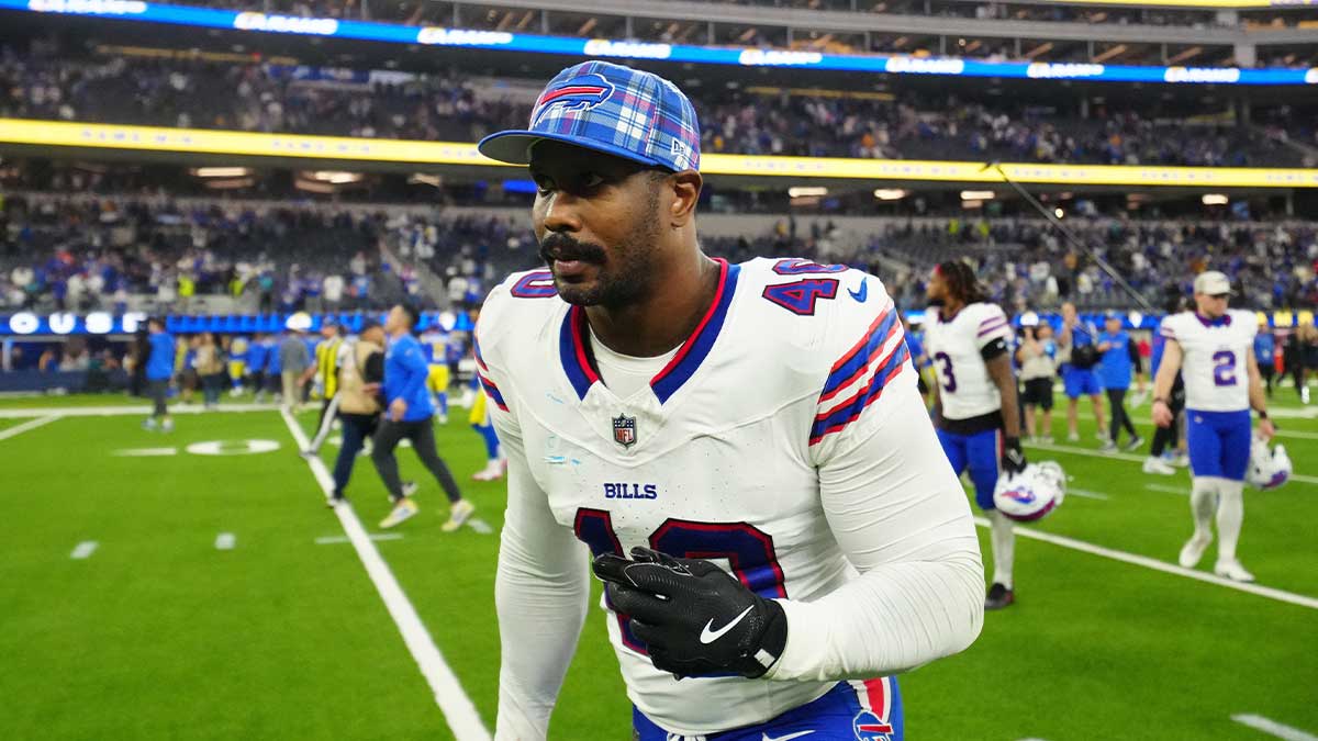 Buffalo Bills linebacker Von Miller (40) leaves the field after the game against the Los Angeles Rams at SoFi Stadium.