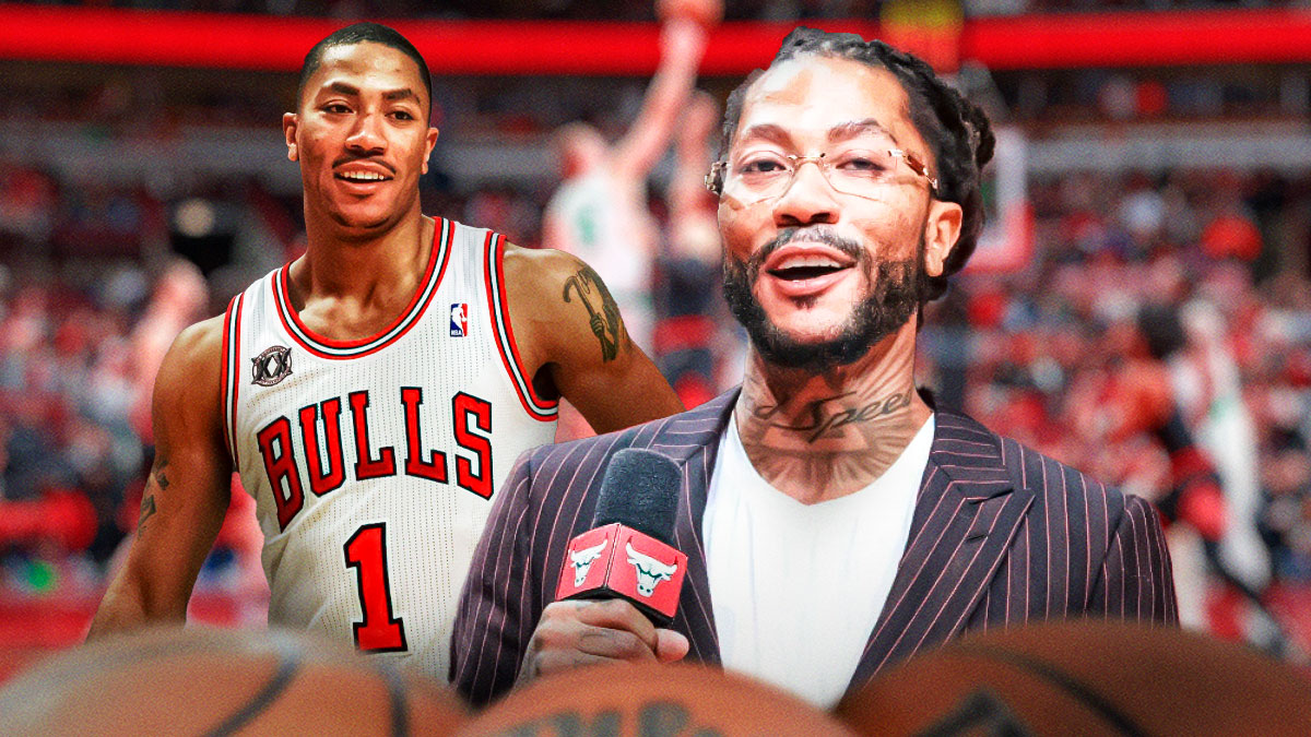 Derrick Rose in the present next to him when he was on the Bull in front of the United Center.