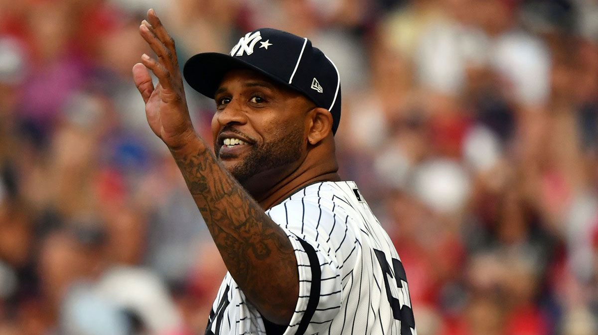 New York Yankees pitcher CC Sabathia is honored prior to the 2019 MLB All Star Game at Progressive Field.