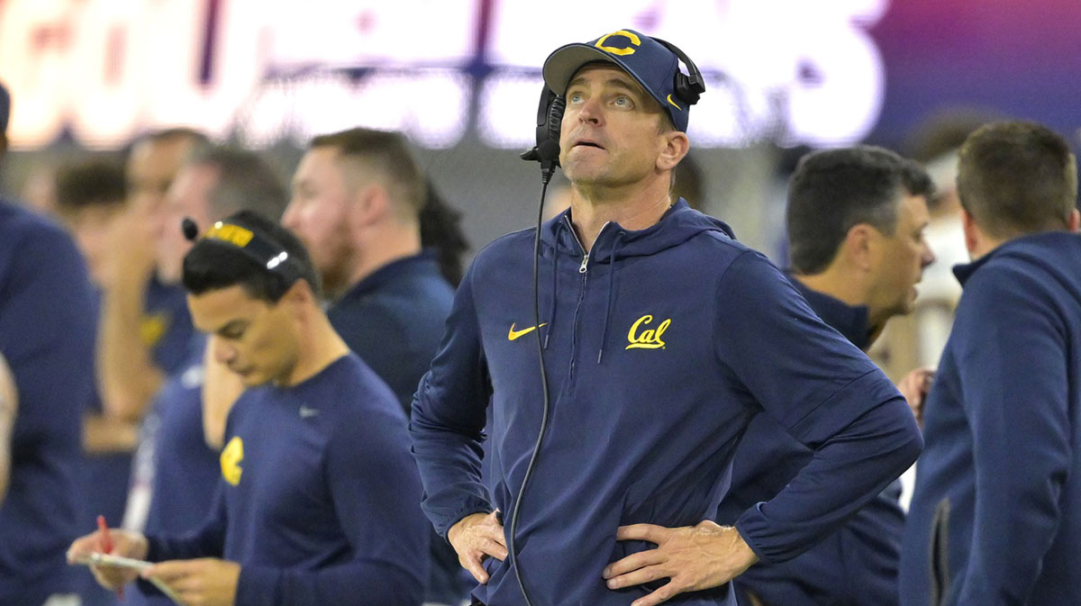 California Golden Bears head coach Justin Wilcox looks on in the first half against the UNLV Rebels in the LA Bowl at SoFi Stadium.