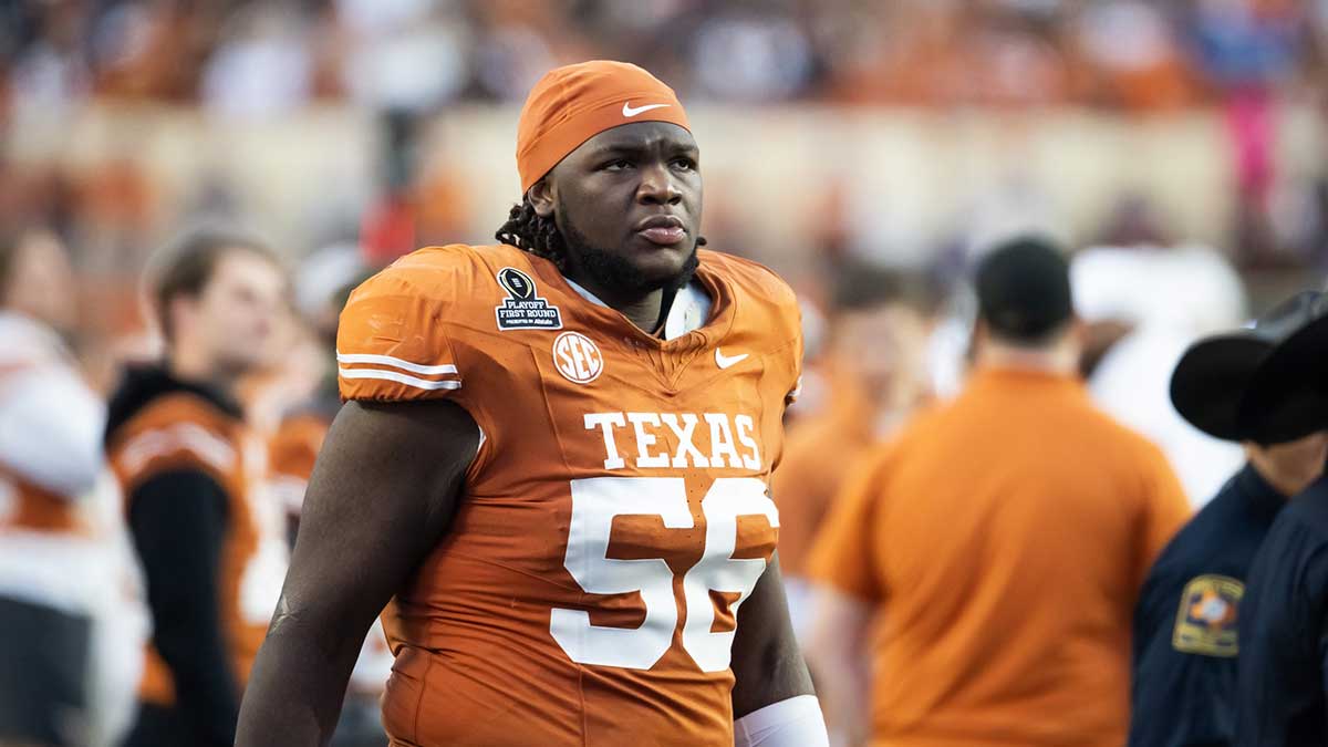 Texas Longhorns offensive lineman Cameron Williams (56) against the Clemson Tigers during the CFP National playoff first round at Darrell K Royal-Texas Memorial Stadium.