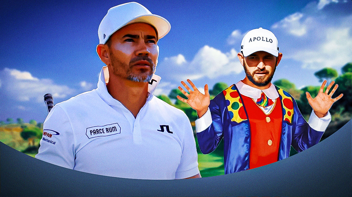 camilo villegas next to patrick cantlay dressed as a clown