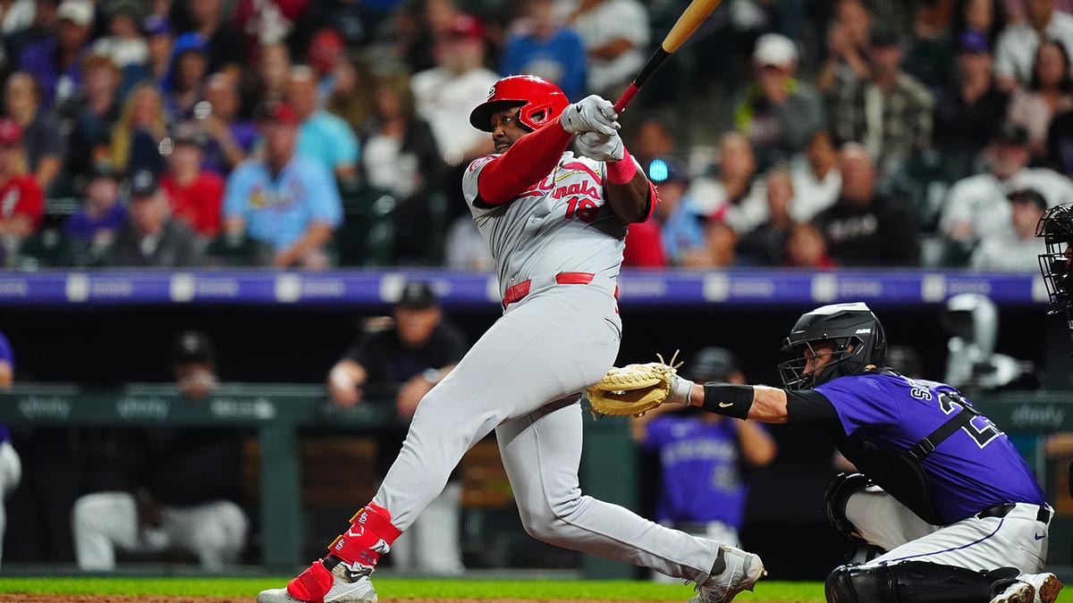 St. Louis Cardinals right fielder Jordan Walker (18) hit an RBI single in the eighth inning against the Colorado Rockies at Coors Field.