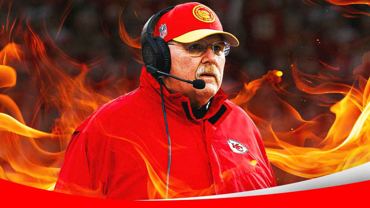 Chiefs HC Andy Reid surrounded by fire