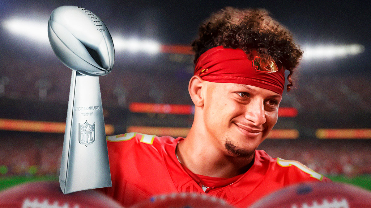 Kansas City Chiefs quarterback Patrick Mahomes and the Lombardi Trophy