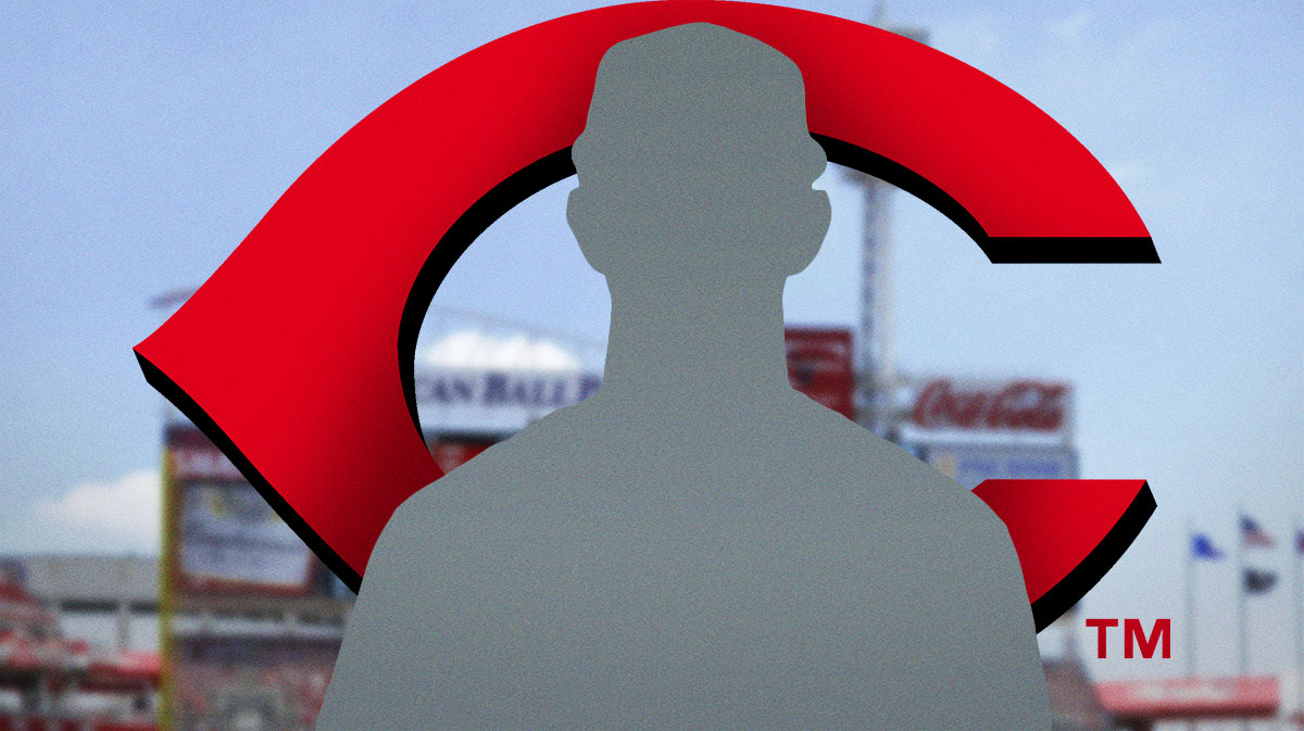 Austin Hays as a silhouette. Reds logo.