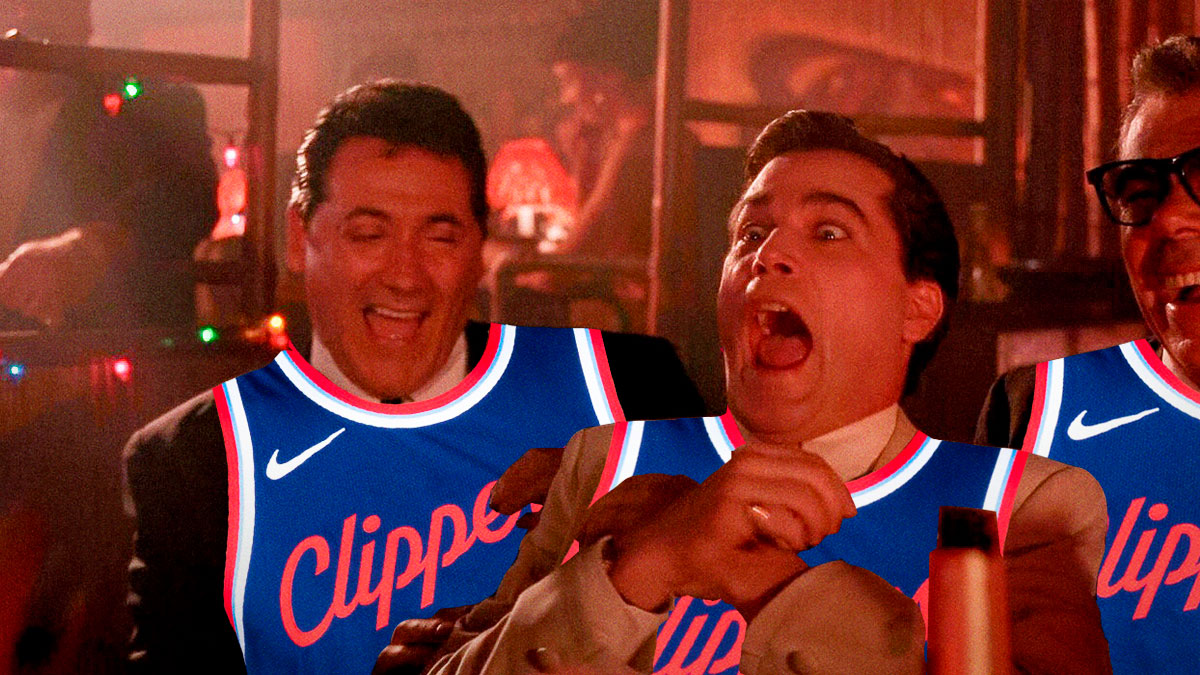 The laughing scene in Goodfellas with everyone here wearing Los Angeles Clippers jerseys
