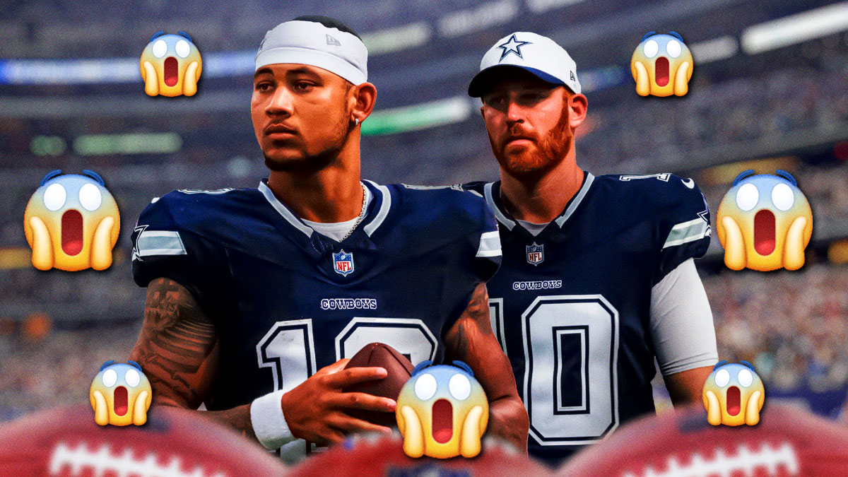 Trey Lance and Cooper Rush with a bunch of shocked emojis in the background