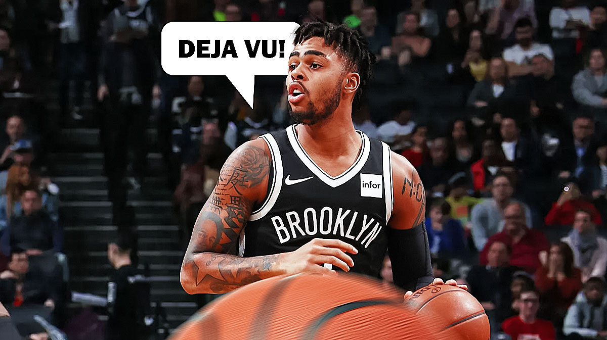 D'Angelo Russell saying "Deja Vu!" in a Nets uniform